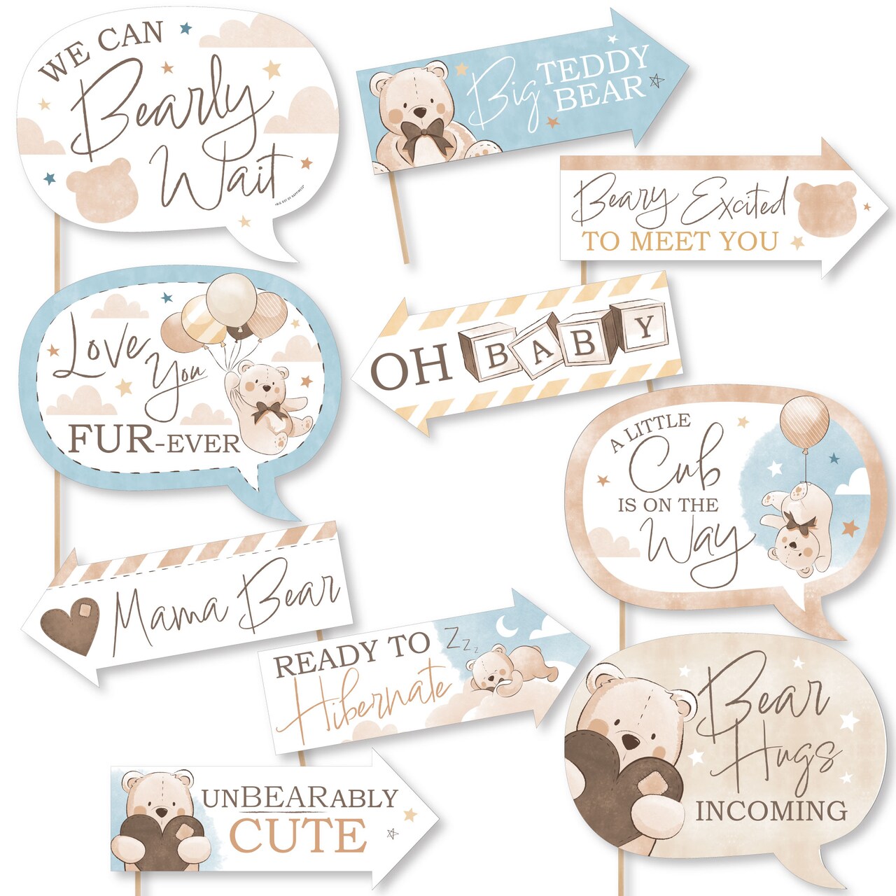 Big Dot of Happiness Funny We Can Bearly Wait - Teddy Bear Baby Shower Photo Booth Props Kit - 10 Piece
